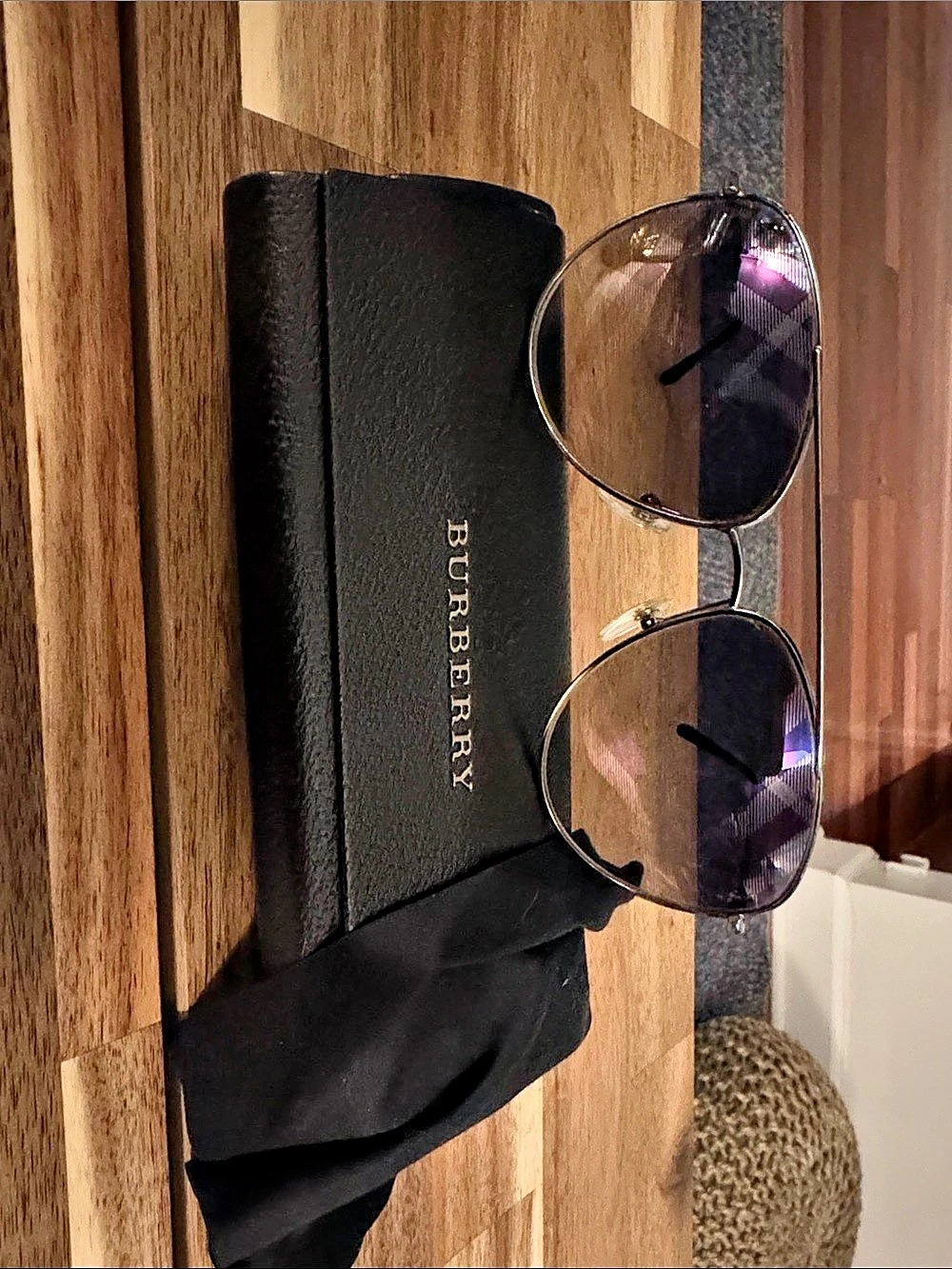 Burberry Metal Check Aviator Sunglasses Plaid Black & Purple